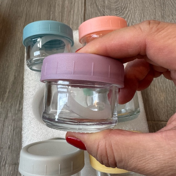 Other - NIB 6 Mini Glass Jars with Colorful Silicone Lids – Travel, Samples, Storage Set